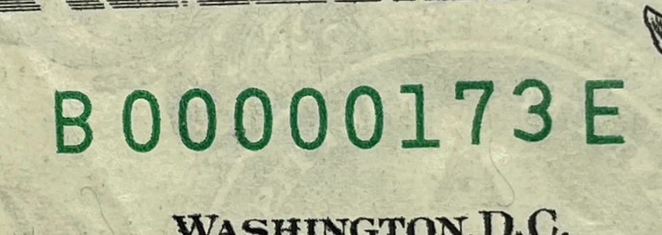 2021 $1 Dollar 💵 Bill  3 DIGIT LOW SERIAL NUMBER B00000173 E Five In A Row ZERO - Image 3 of 4