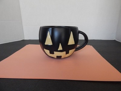 Pottery Barn Oversized Stoneware Black Jack-o-Lantern Beverage Mug or Soup Bowl