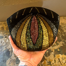 Handmade Vintage Beaded Cloche Hat Art Deco Cocktail Black Gold Green Purple