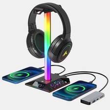 RGB Gaming Headphone Stand with 2 USB Ports, PC Headset Holder, Desk