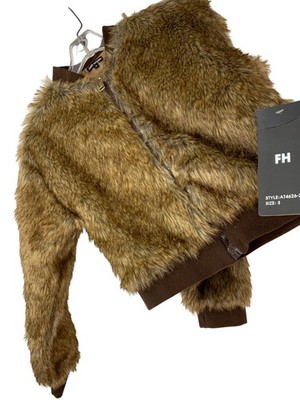 NWT Free Haven Faux Fur Crop Jacket Size S Polyester Brown RII10591
