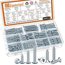 288 PCS Wood Screws Assortment Kits #4 #6 #8 #10 Pan Flat Head 3/8 to 2’’ Marine