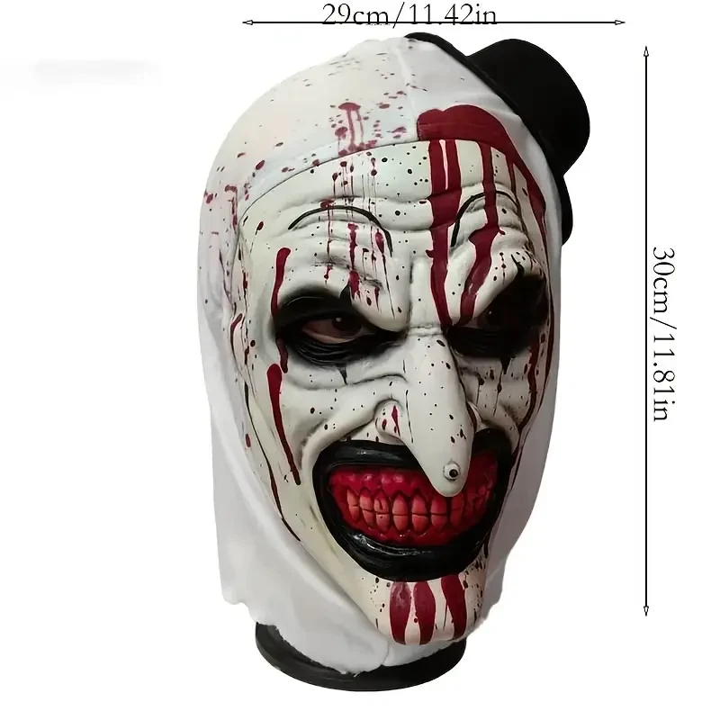 Scary Latex Clown Mask with Hood – Black & White Blood Drip Horror Party Costume - Image 2 of 4