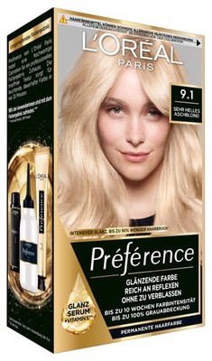 L'Oréal Paris Haarfarbe Préférence 9.1 Sehr Helles Aschblond 3er Set Coloration
