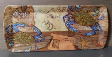 Blue Crab Fresh Catch Melamine Serving Dresser Tray Beach 15x6.5