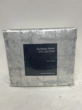 Hudson Park Woven Shibori Full / Queen Duvet Cover Light Slate New