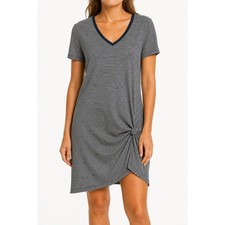 PHILANTHROPY Striped Supima Cotton Twist Mini T-Shirt V-Neck Dress M Summer