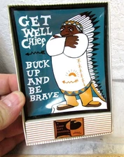 vintage glass souvenir ashtray, Get Well Chief, Buck up and be Brave, with box