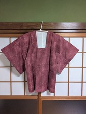 Women's Kimono Haori Jacket Azuki Red Silk Vintage Visit Wear Fabric Buttons