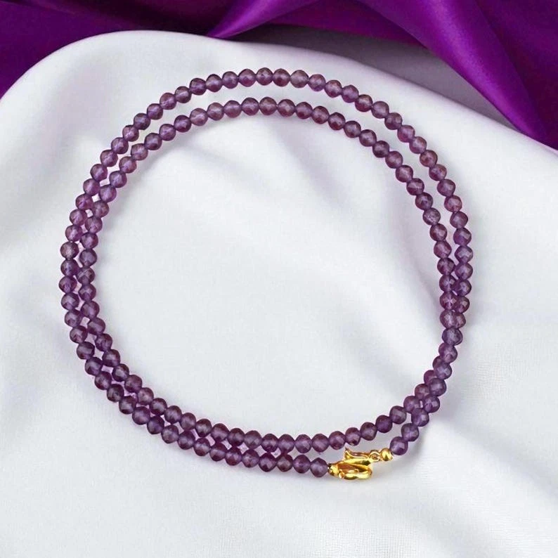 Изящный аметист ограненный круглый драгоценный камень бисер февраль камень ожерелье 24'' - Изображение 2 из 4