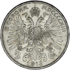 AUSTRIA coin 2 Corona 1913 aUNC - Beautiful High-Grade Silver Coin