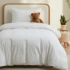 100 Washed Cotton Duvet Cover Twin Size, Linen-Like Textured White Fade-Resista
