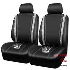 Leather Bling Diamond Car Seat Cover 2 Front Interior Two Front Seats Silver