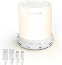 Macally Small Bedside Lamp with USB Ports USB C  A - Fast Charging