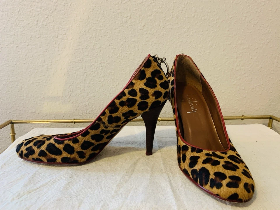 Luichiny Women's Leopard Animal Print Calf Fur Pump Heels 5 - Image 2 of 4