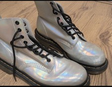 Doc Martens 1460 Metallic Lace Boots Silver Suede Size 8