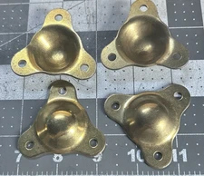 4-Vintage DOME TOP EMBOSSED METAL Trunk feet approx 2" x 2" Gold pltd steel