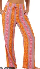 Roxy Beach Bohemian Print Drawstring Pants Women's Size XL Wide Leg