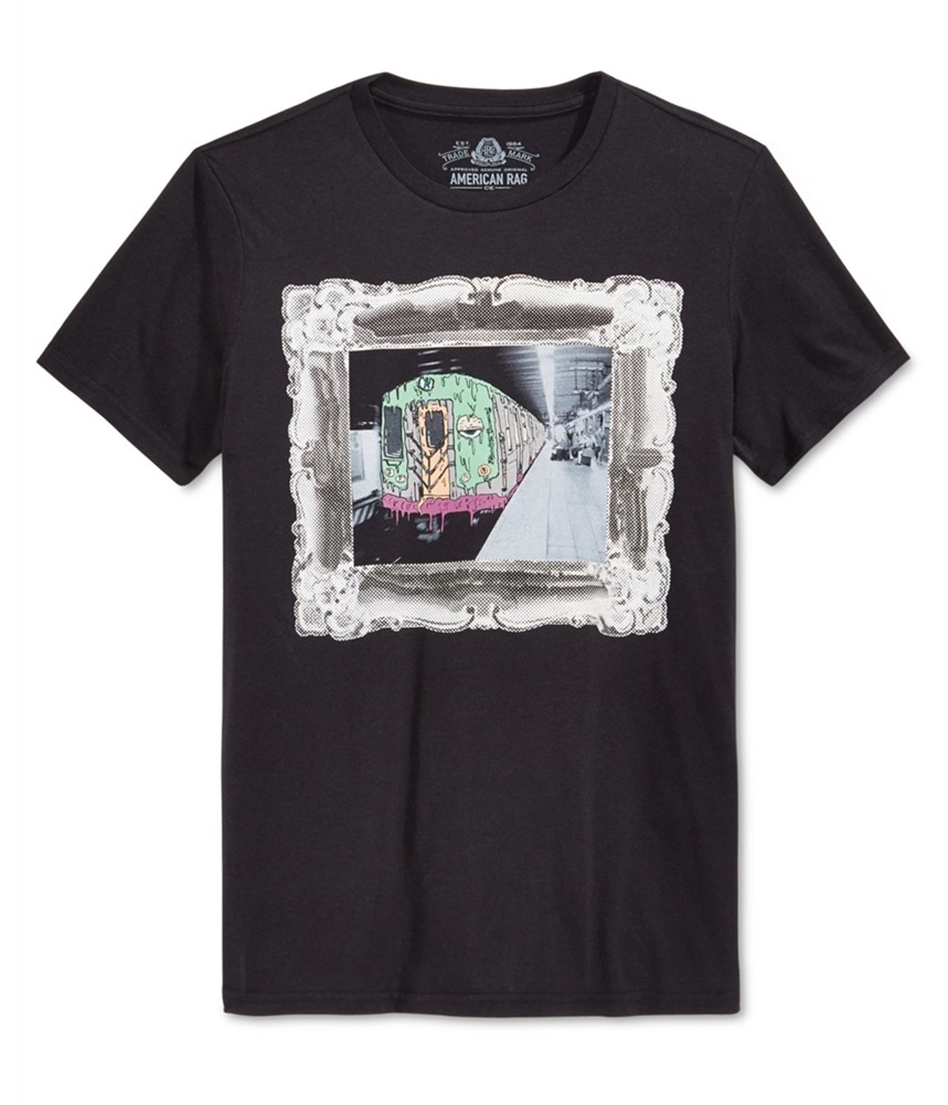 American Rag Mens Subway Station Graphic T-Shirt, Black, Small