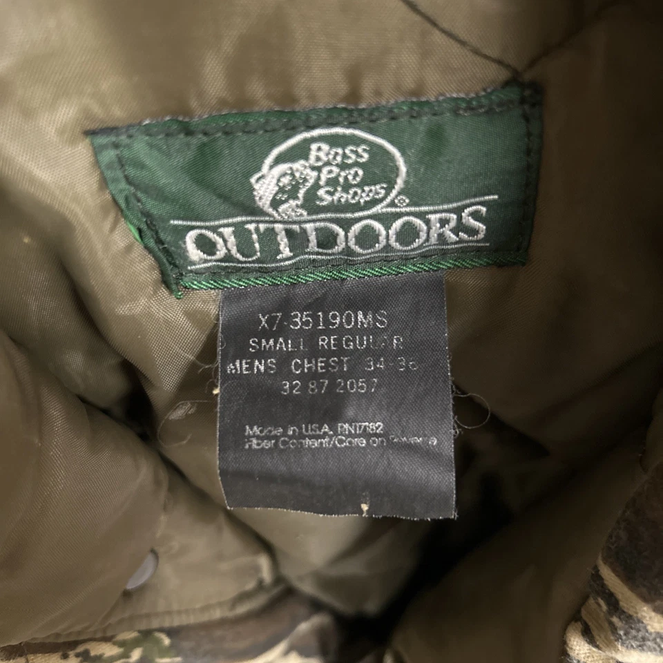 Chaqueta con Capucha Bass Pro Shop Exterior Vintage Años 80 Camuflada Cremallera Completa Caza Pequeña Foto 4 de 4