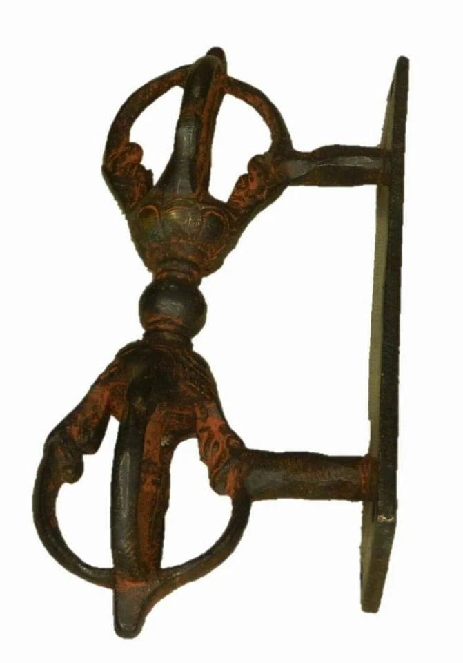 红色藏族多杰 Vajra 复古饰面手工黄铜门把手拉刀 — 第 4/4 张图片