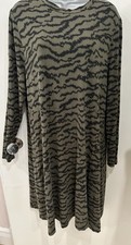 Marks & Spencer Khaki & Black Jersey Animal Print Dress Size 22 Regular