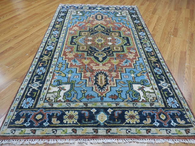Turkish Oushak Rug, Geometric Multicolored Handmade Bohemian Rug 5x8 Ft