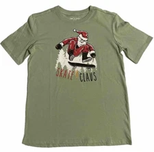 NWT Boys Dot & Zazz Christmas “SKATE A CLAUS” Green T-shirt Skateboard  XL 16