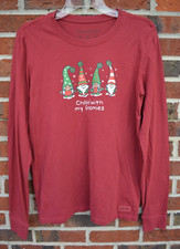 Image of Life is Good Top Women's Medium Chillin With My Gnomies Holiday Crusher Tee Red
