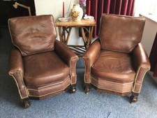 Pair of Art Deco Arm Chairs re-upholstered in Brown Leather