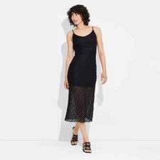 Wild Fable Women's Bow Lace Midi Dress Black Size Medium