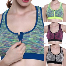 Crop Top Vest Bra Comfort Stretch Yoga Sports Padded Bras Front Women's Zipper