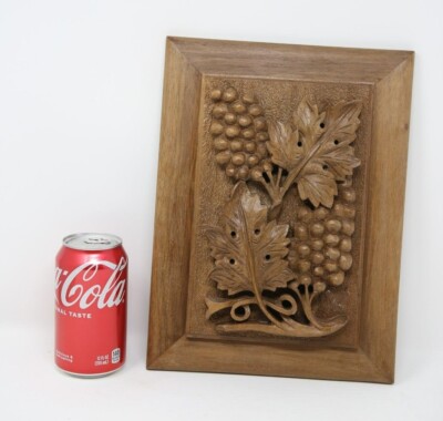 Rare Wooden Carved Picture Art Craft Grape 3D Wall Décor Gift 12x9