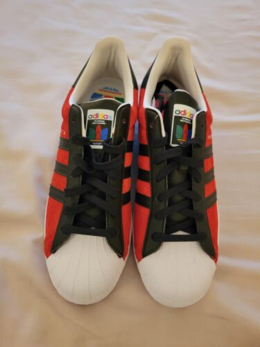 Adidas Superstar Sneakers Size 13 Red/Black/White Suede and Leather - Afbeelding 1 van 11
