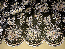 3 Yards Flowers Floral Tulle Scalloped Fabric Sequin Embroidered 18" wide