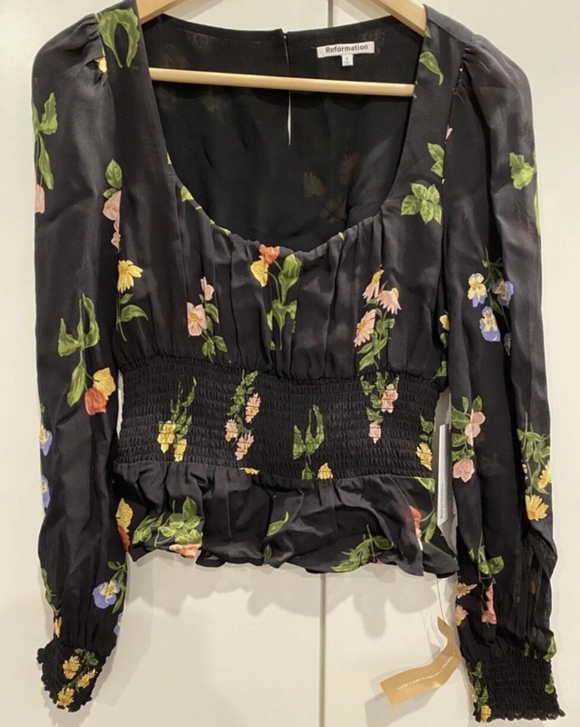 NWT Reformation Hearth Smocked Blouse Floral Square Neck Top Sz 4