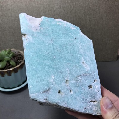132mm NATURAL Green amazon slice QUARTZ Rough/polish CRYSTAL +BASE 460g A2285