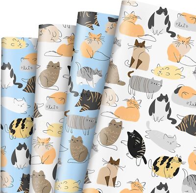 Jarthenaamcs 8 Sheets Cat Print Wrapping Paper - Not Roll - Cute Cat Gift 