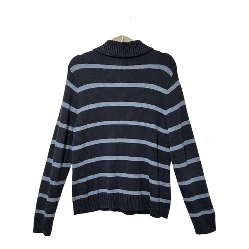 LRL Lauren Jeans Co Womens Cable Knit Sweater L Blue Stripe Metal Toggles VTG - Picture 11 of 17