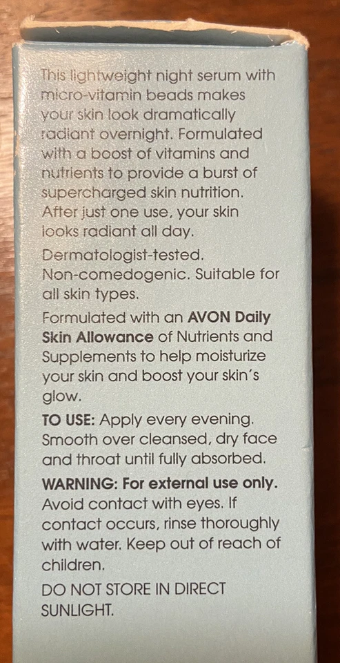 NOS Avon Solutions Hydra-Radiance Suero Intensivo Nutriente Noche 1 oz. Envío rápido Foto 3 de 4