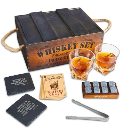 Mixology & Craft Whiskey Stones Gift Set for Men | Pack of 2 10 oz Whiskey Glass