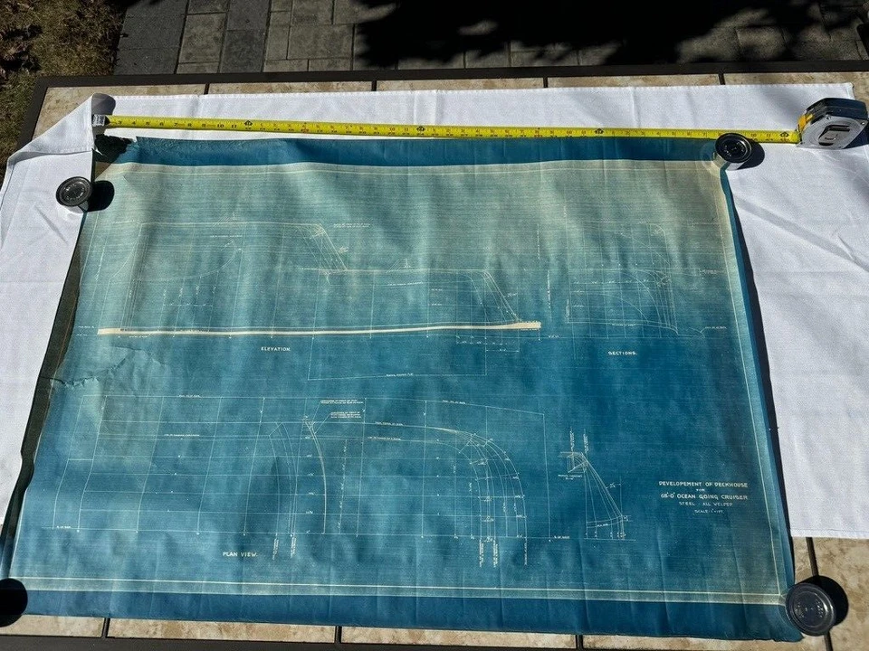 ¡3 IMPRESIONES! De colección 65' Ocean Going Cruiser Estampado Azul Planos de Construcción Yate Barco Barco Foto 4 de 4