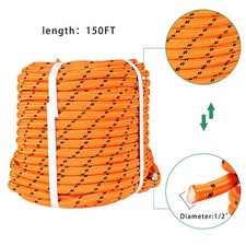 Orange 1/2" 150' Bull Rope Double Braid Polyester Rope 6180Lbs Breaking Strength