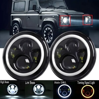 7'' LED Headlights Hi/Lo Sealed Halo Projector For Land Rover Defender RHD 90 110