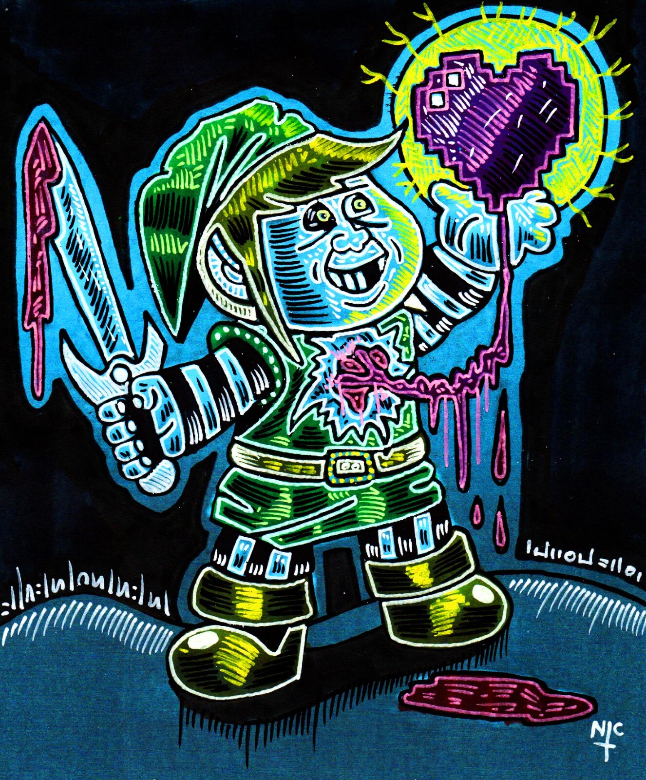 Mülleimer Kinder Original Art 8 x 12 Zoll Tinten auf Kunstpapier, Link