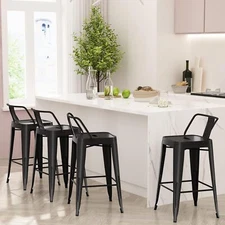 Bar Stools Set of 4 Counter Height Stools Metal Barstools with Backrests,24 inch