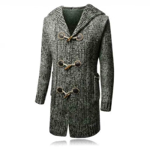 Herren Kapuzen Strickjacke Freizeit Long Pullover Schal Strickpullover Knebel Mantel Trendy - Bild 5 von 17