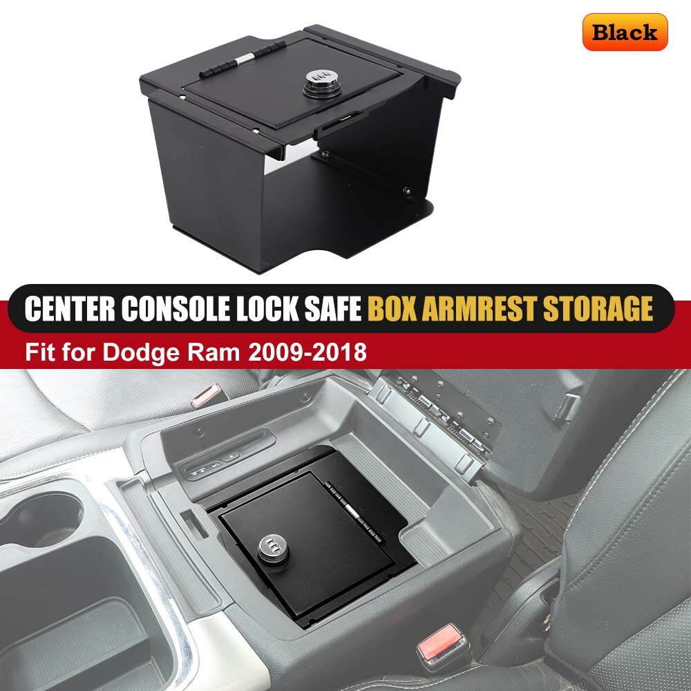 Alloy Black Center Console Lock Box Gun Safe Organizer For Ram