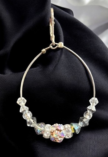 * Handmade Taupe Beads and Rhinestone Hoop Earrings - Picture 4 of 4