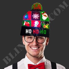 Christmas Hat Led Beanie Light Up Knit Cap Winter HO HO HO Christmas Beanie Fun 